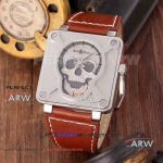 Perfect Replica Bell Ross BR-01 Airborne Skull  Watch Brown Leather Strap